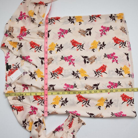 Ann Taylor Floral Blouse Smocked Mixed Media Blouse Multicolor Cream Size XS New - Picture 5 of 5